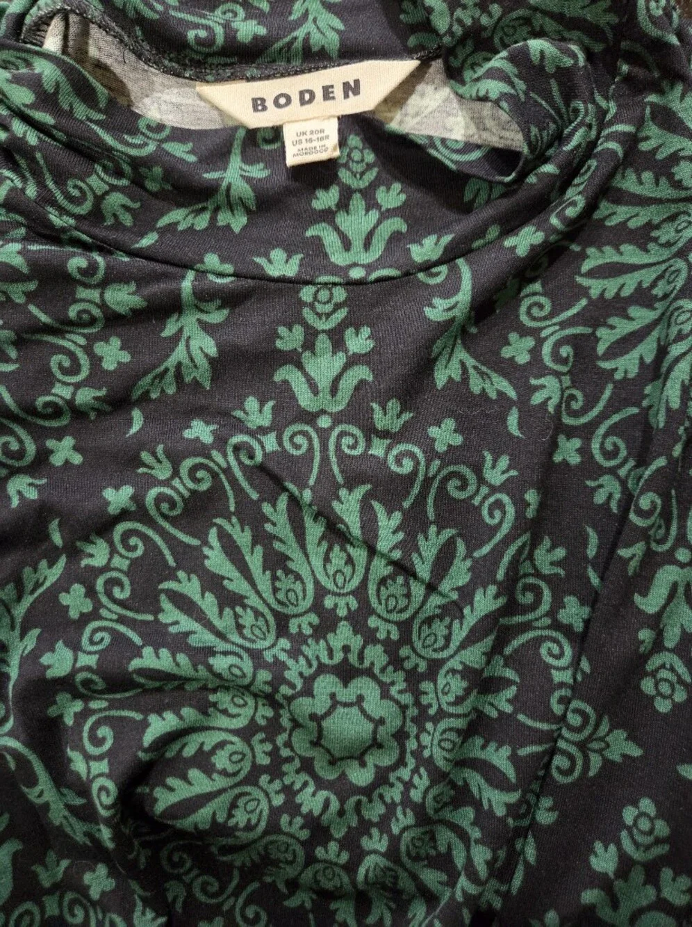 Boden Green & Black Long-Sleeve Jersey Midi Dress - Size 16/18R - Picture 7 of 9